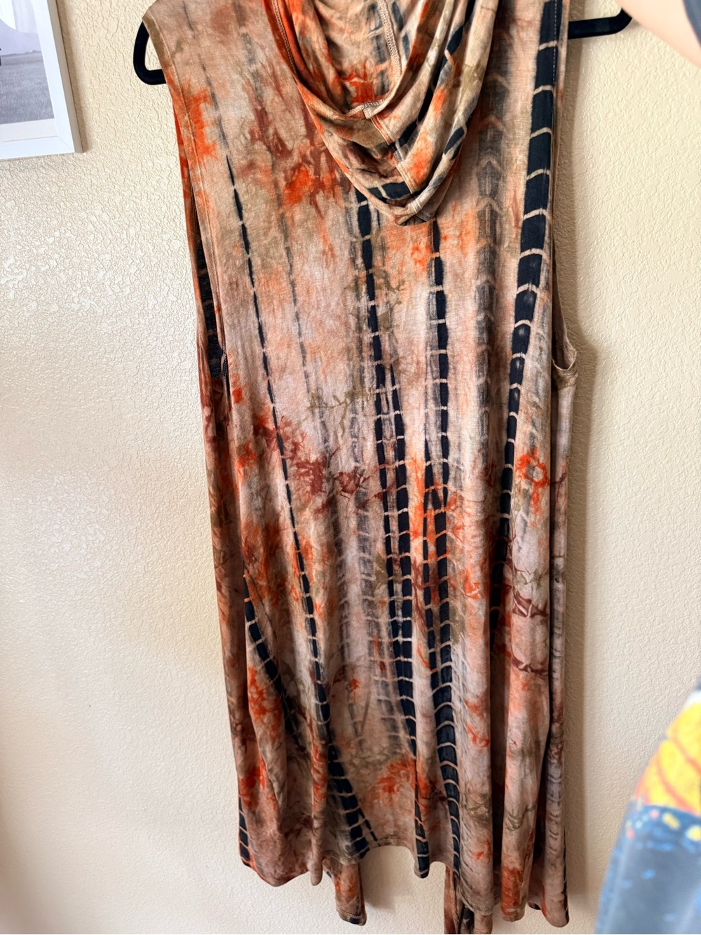 Sleeveless Cowl Neck Tunic in Rust & Navy Abstract Print